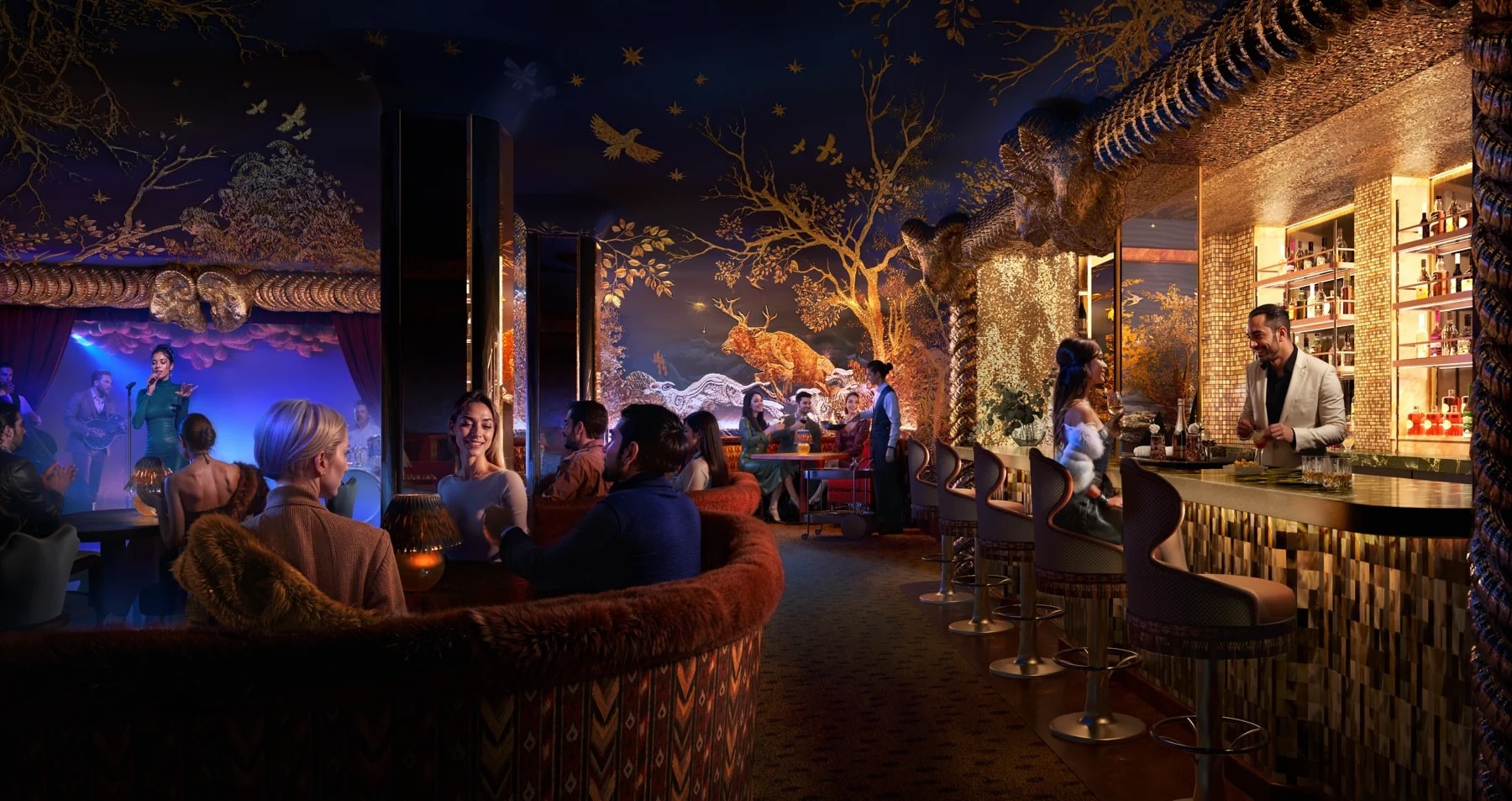 Chalet Alpina private club lounge and bar rendering