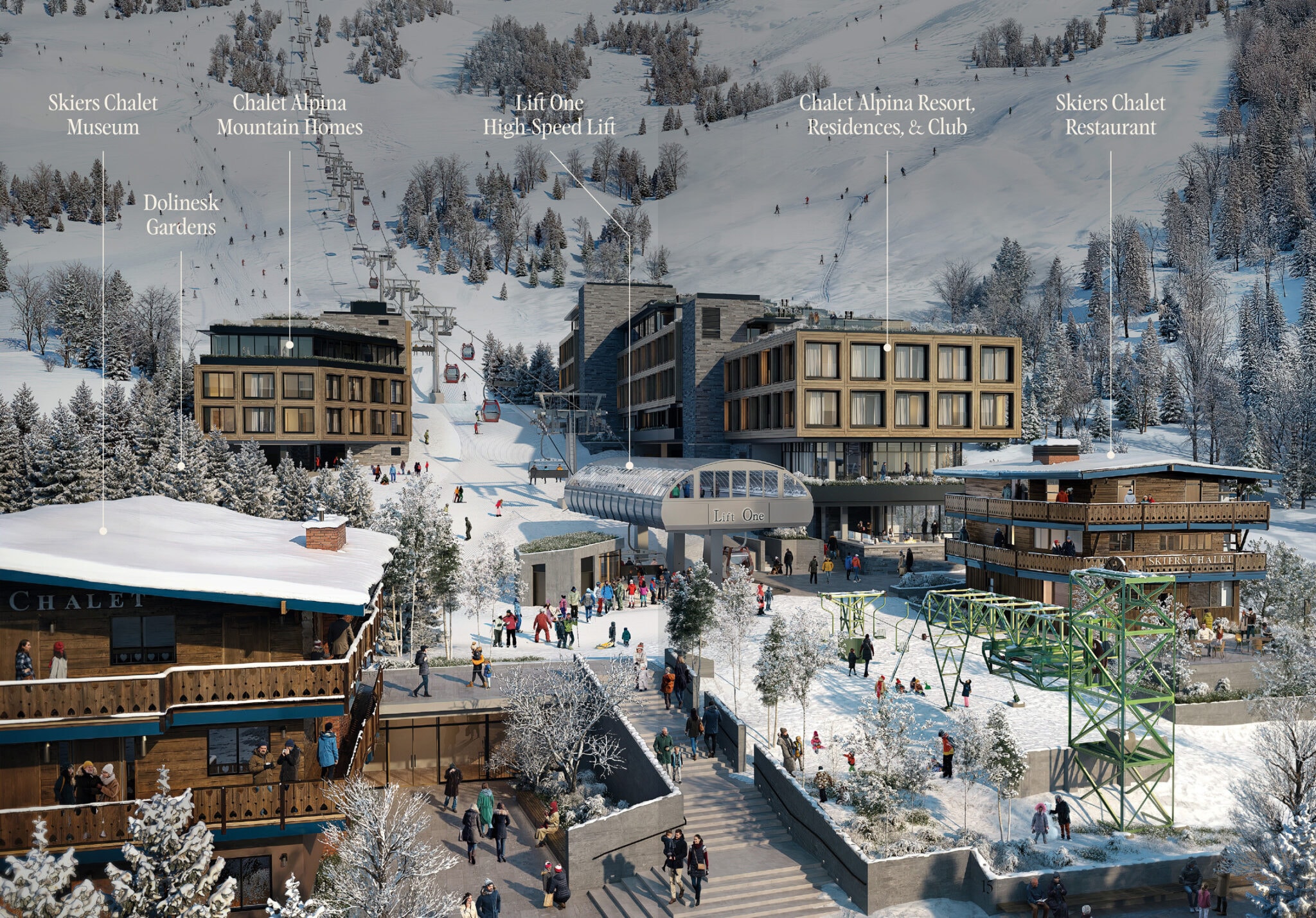 Chalet Alpina winter site plan showing Lift One access and surrounding Aspen Mountain development