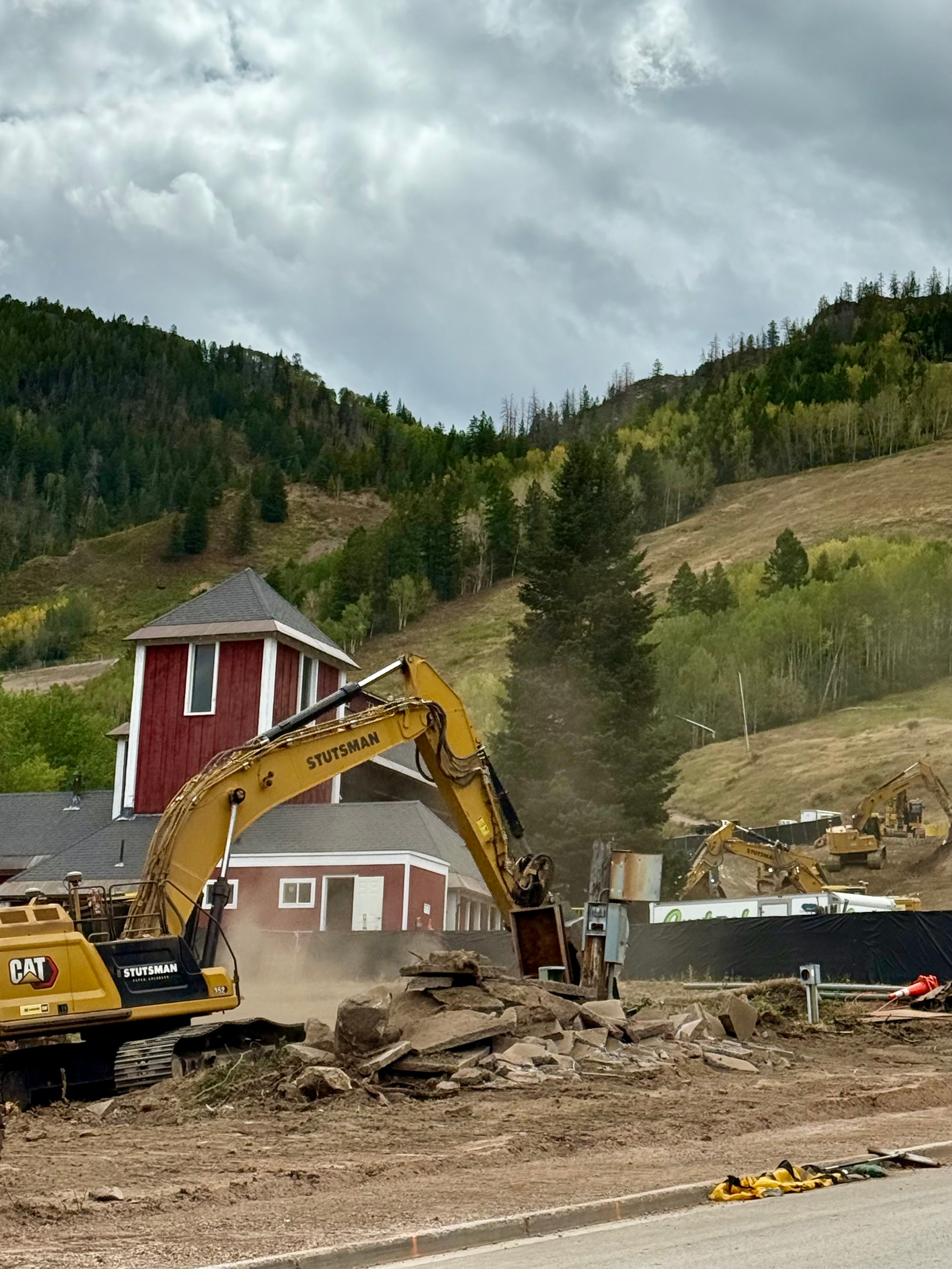 Wide view of construction activity at the Lift One and Chalet Alpina site in Aspen on September 8, 2026