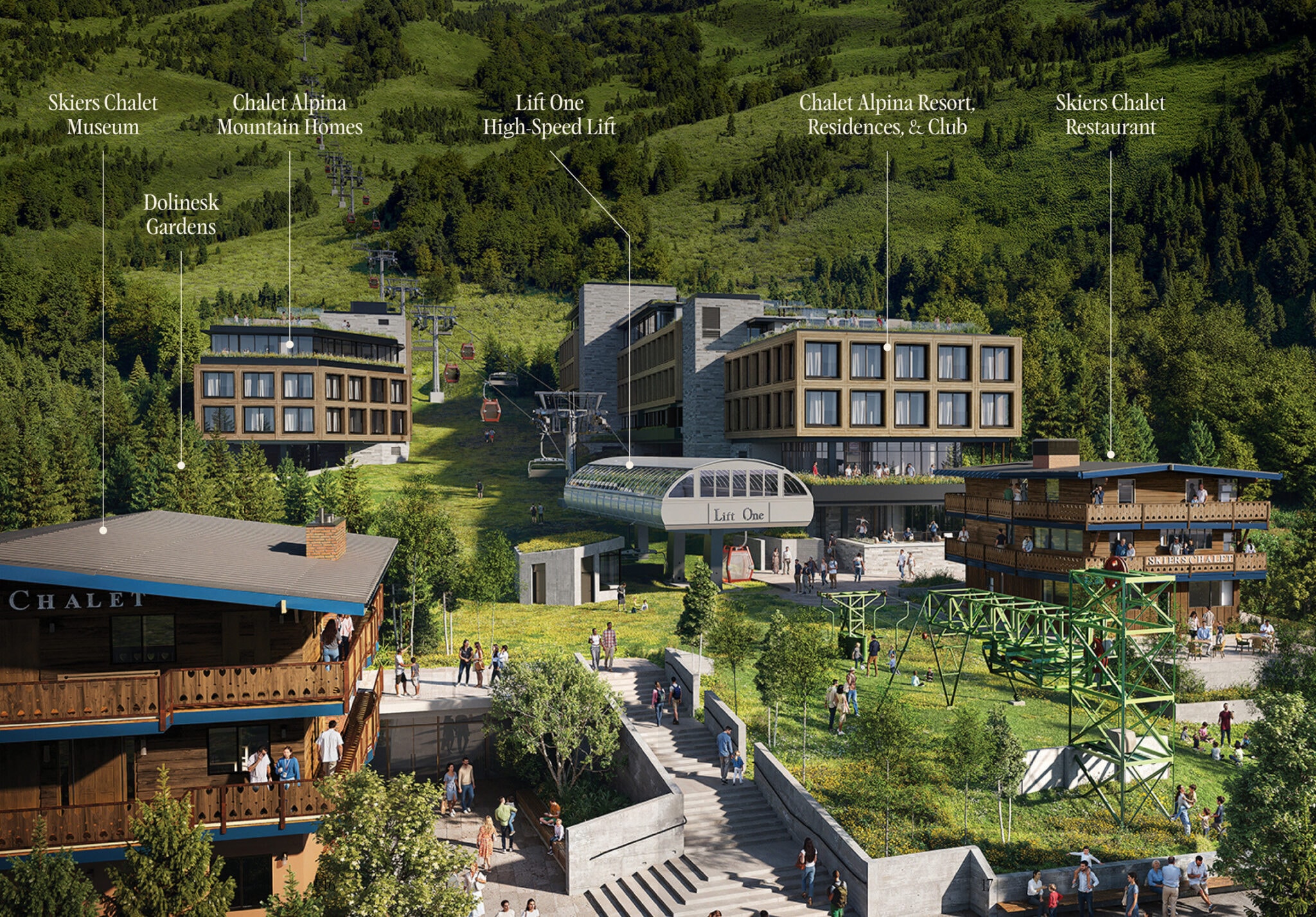 Chalet Alpina summer exterior developer rendering at the base of Aspen Mountain