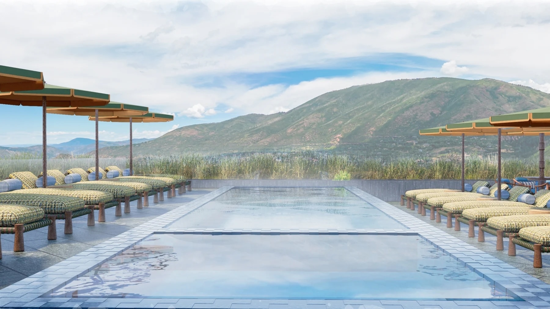 Chalet Alpina's planned pool and amenity terrace — a new expression of year-round mountain living.